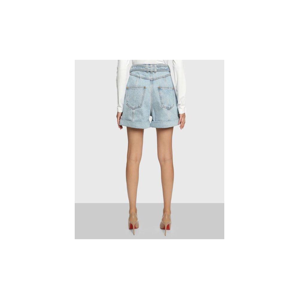 Balmain Blue Cotton Short BA-15449-IT38|XS
