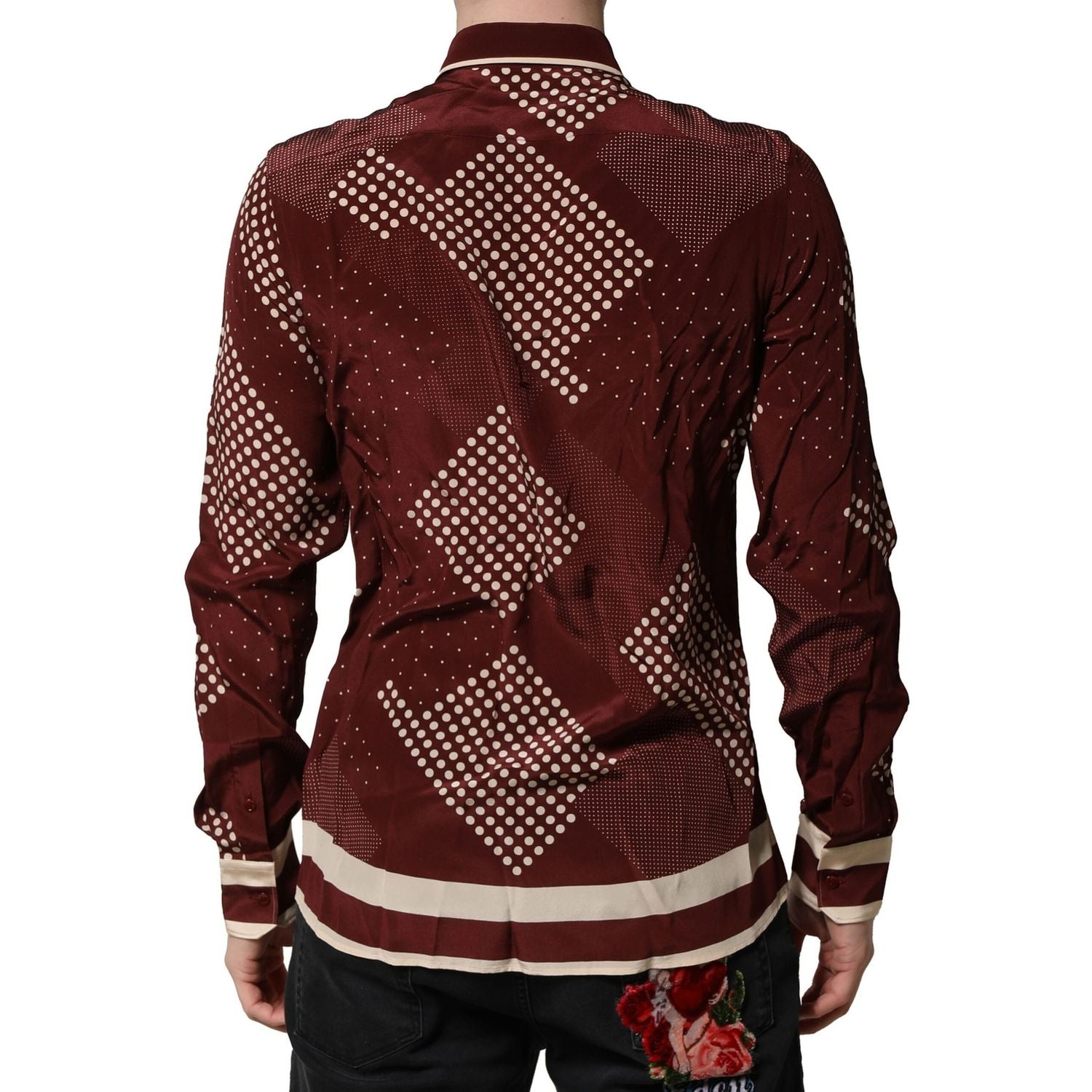 Dolce & Gabbana Maroon Dotted Silk Long Sleeve Casual Shirt
