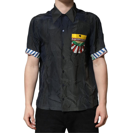Dolce & Gabbana Black Silk Short Sleeves Men Casual Shirt