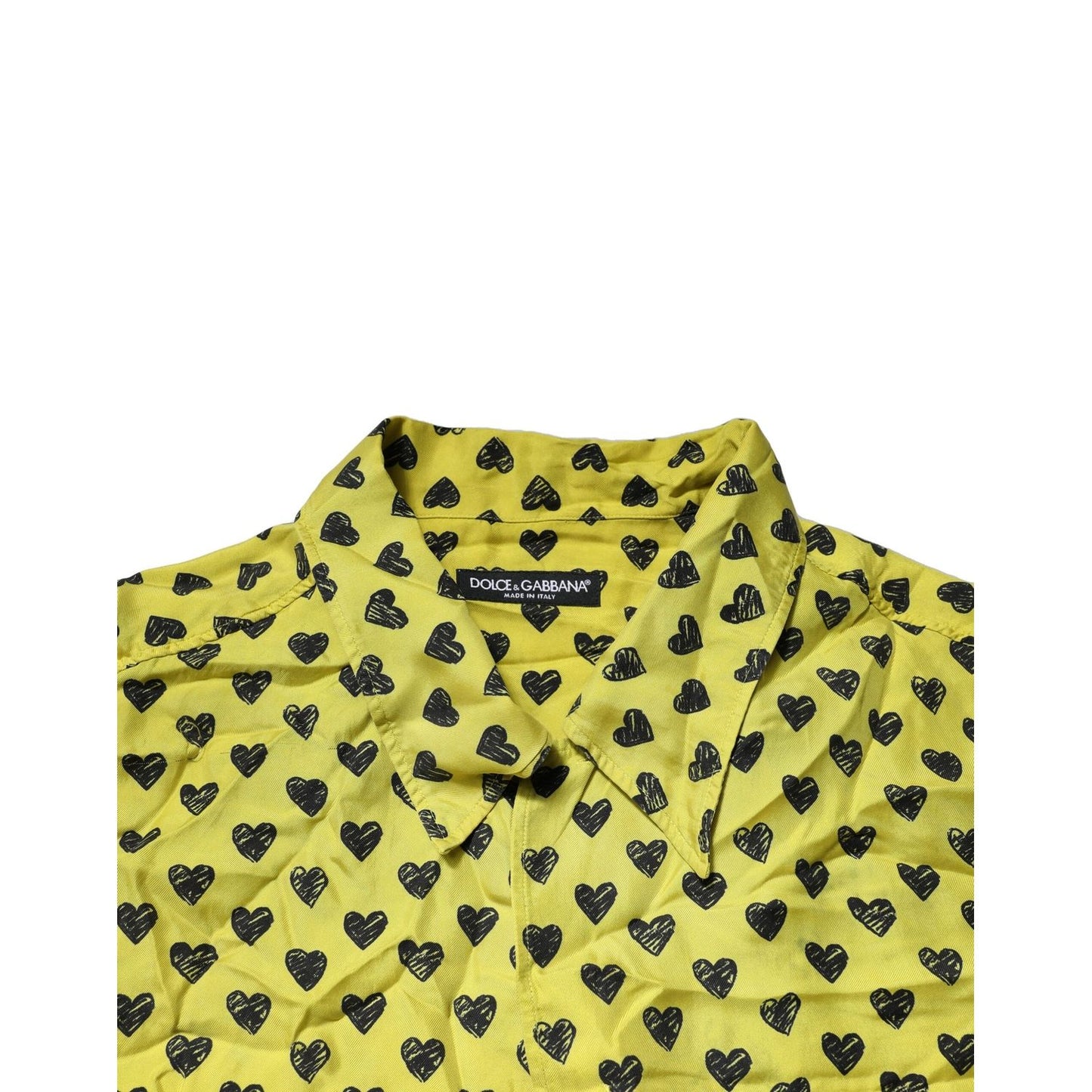 Dolce & Gabbana Yellow Heart Short Sleeves Men Casual Shirt