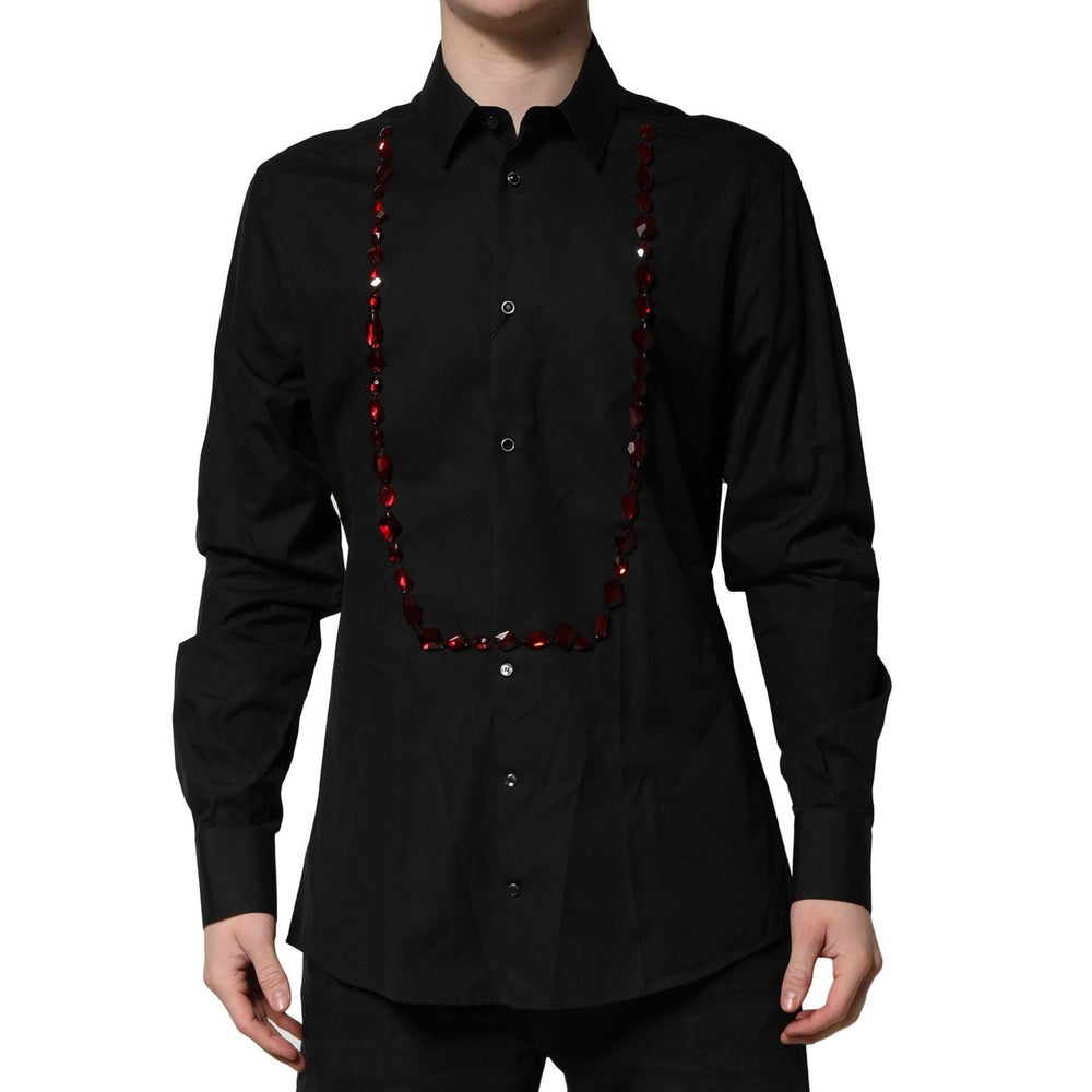 Dolce & Gabbana Black Crystal GOLD Formal Men Dress Shirt TSH90681-42