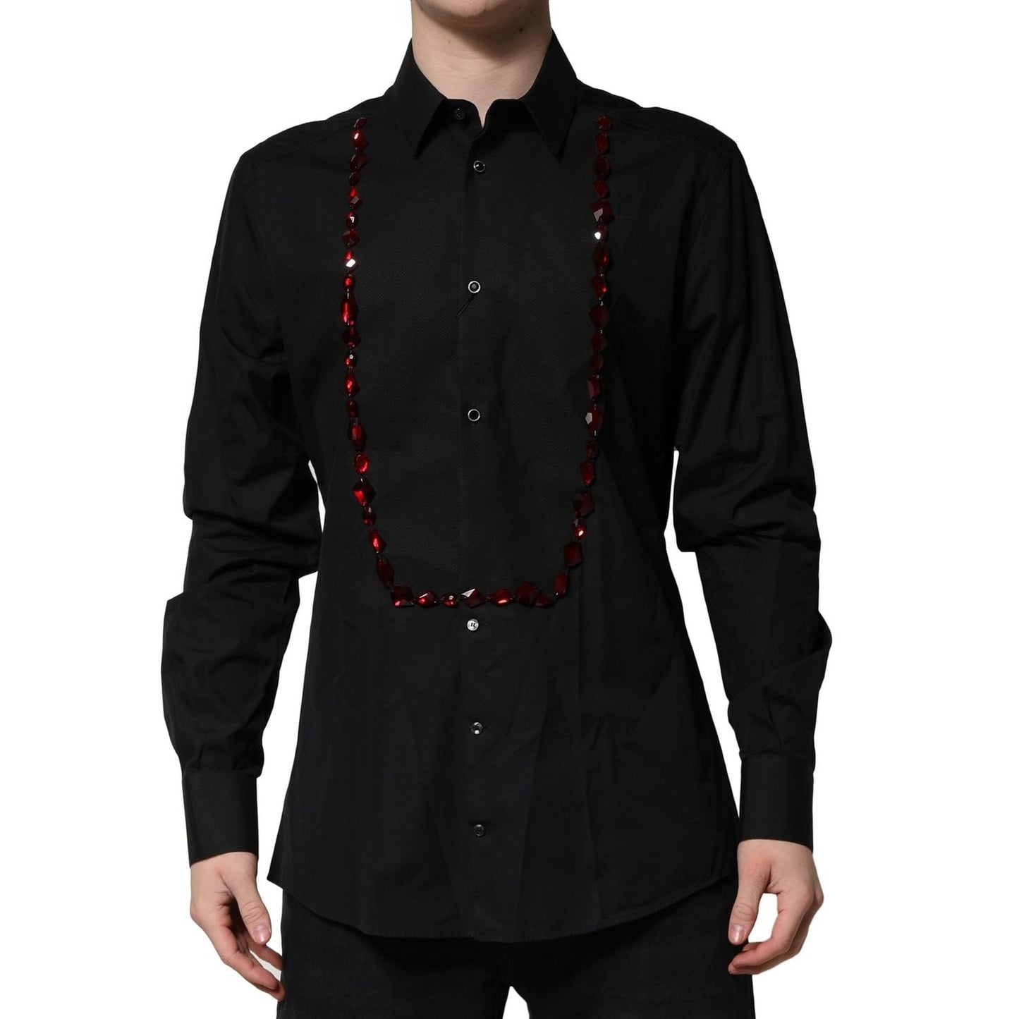 Dolce & Gabbana Black Crystal GOLD Formal Men Dress Shirt TSH90681-42