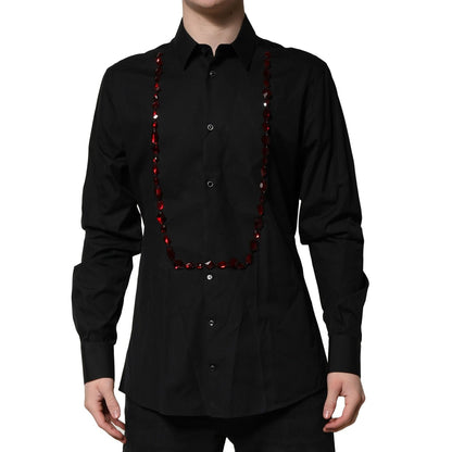 Dolce & Gabbana Black Crystal GOLD Formal Men Dress Shirt