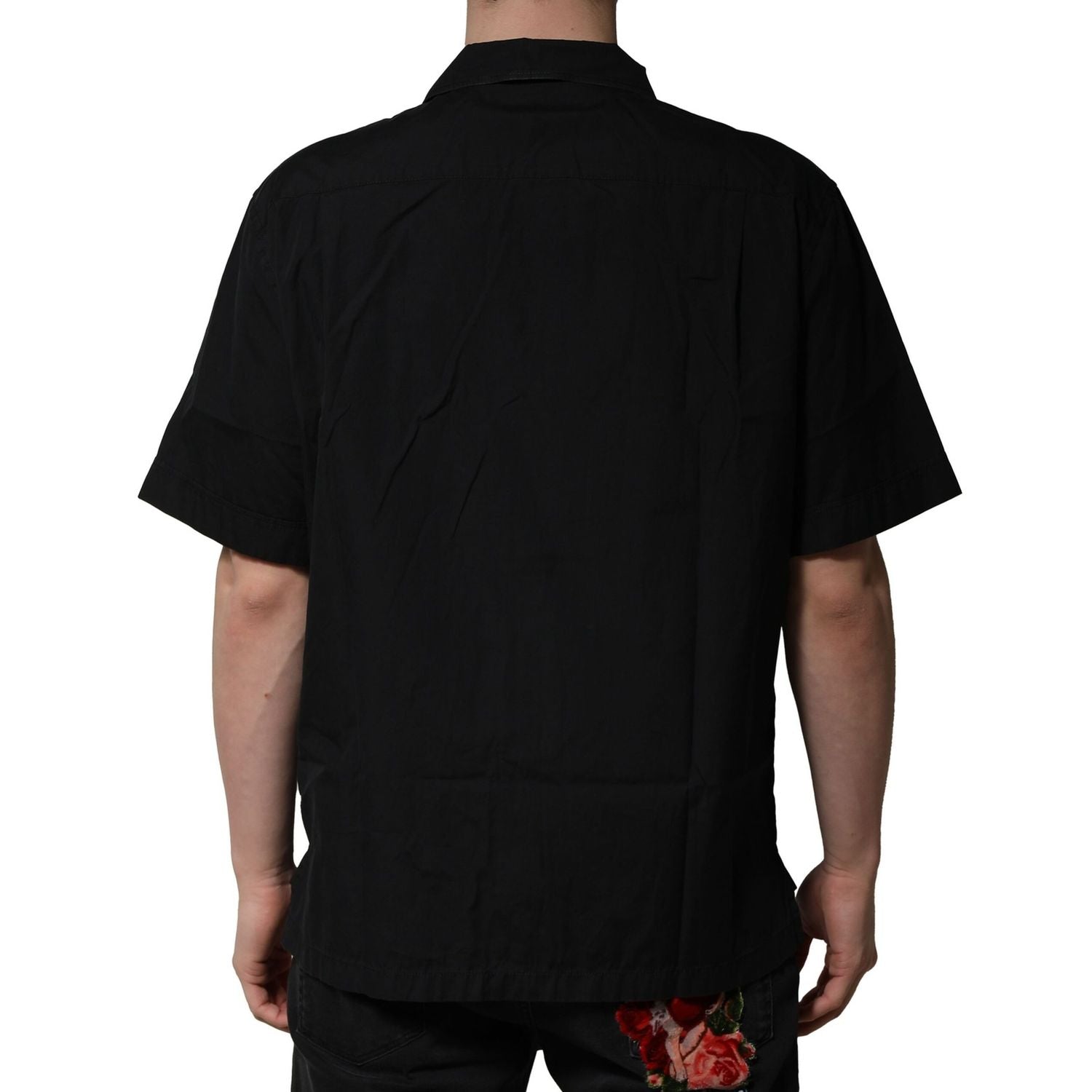 Dolce & Gabbana Black Cotton Short Sleeve Buttoned Casual Shirt