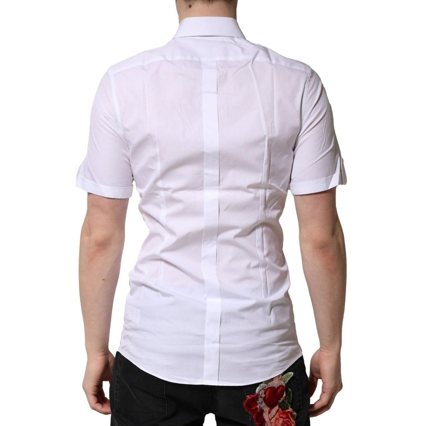 Dolce & Gabbana White Cotton GOLD Short Sleeves Casual Shirt TSH906701-39