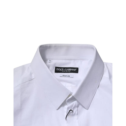 Dolce & Gabbana White Cotton Long Sleeves GOLD Formal Shirt