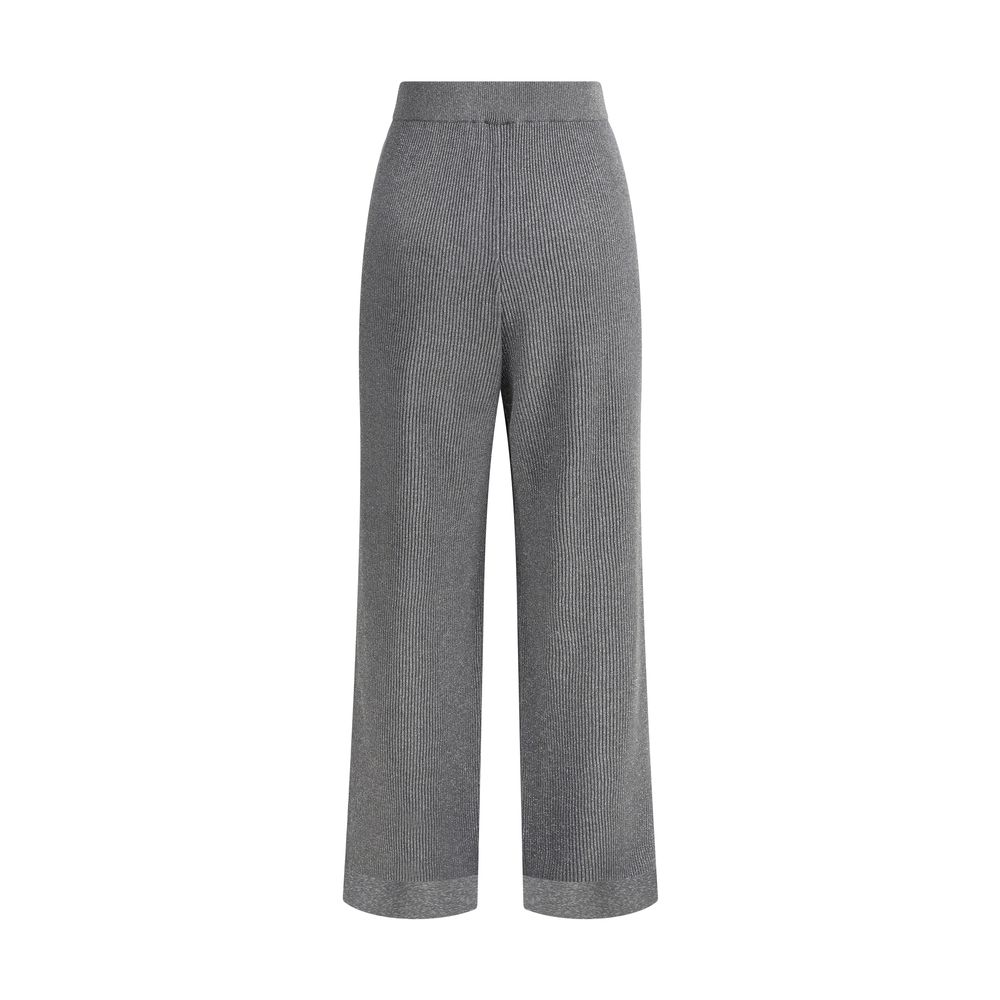Brunello Cucinelli Gray Cotton Casual Pants with elasticized waistband and ribbed design for a stylish, comfortable fit.