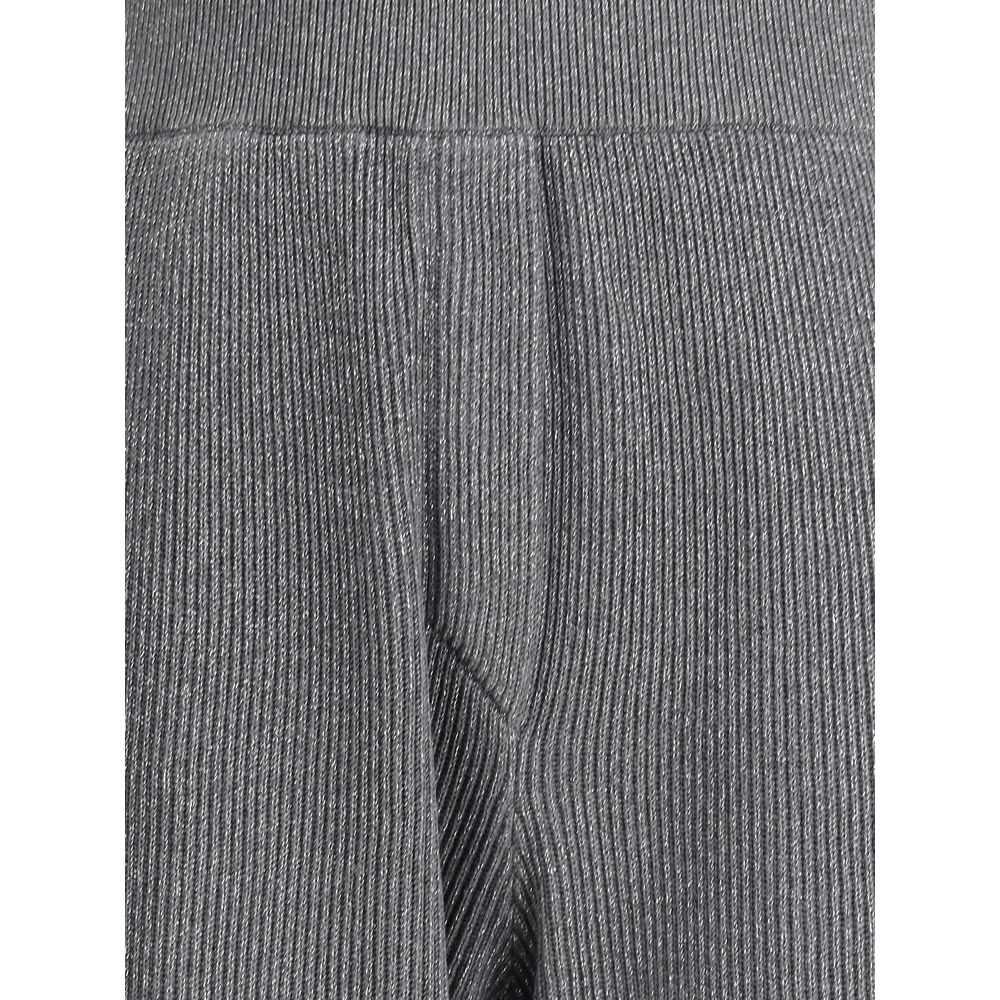 Brunello Cucinelli Gray Cotton Casual Pants with ribbed design, elastic waistband, side welt pockets, refined brilliance.