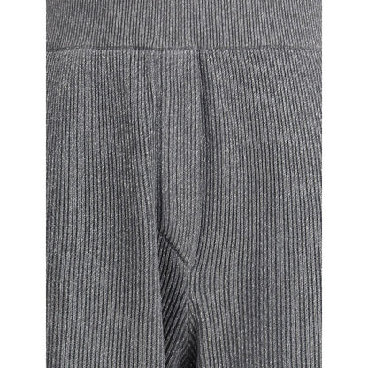 Brunello Cucinelli Gray Cotton Casual Pants with ribbed design, elastic waistband, side welt pockets, refined brilliance.