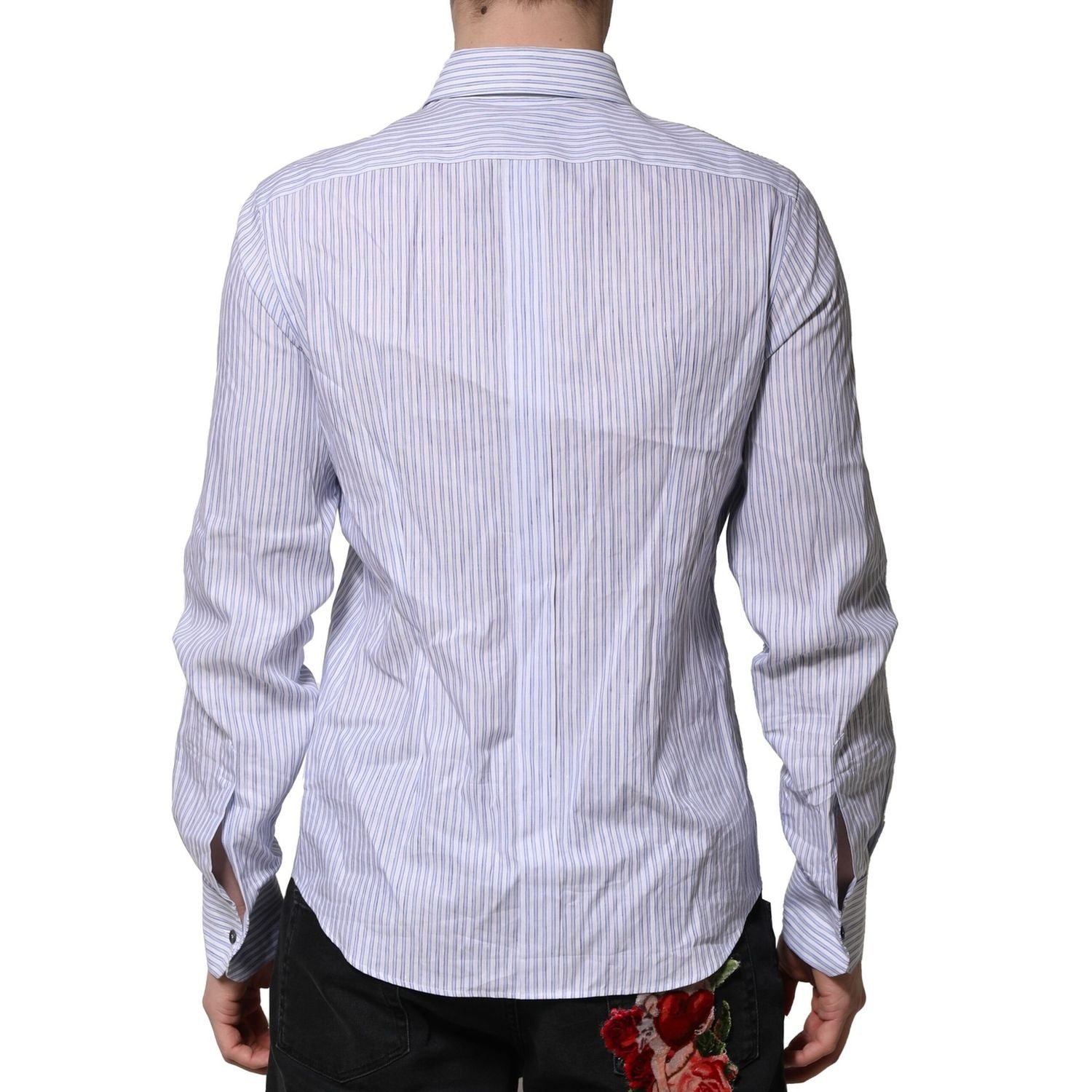 Dolce & Gabbana White Blue Striped Cotton Dress Formal Shirt