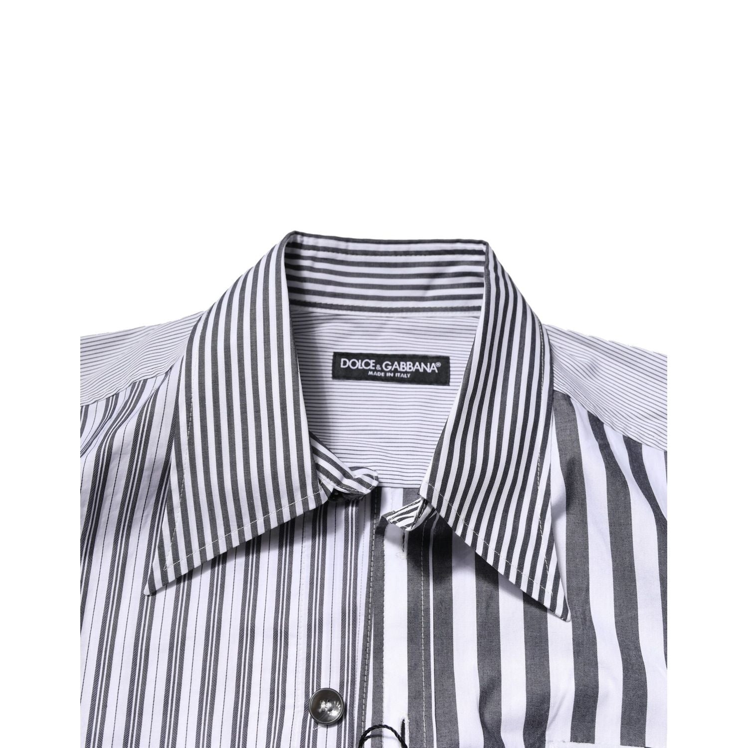 Dolce & Gabbana White Gray Striped Cotton Men Casual Shirt