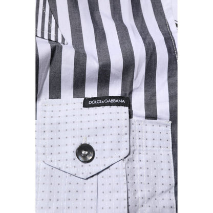 Dolce & Gabbana White Gray Striped Cotton Men Casual Shirt