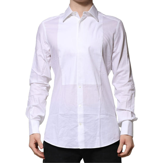 Dolce & Gabbana White Bib Cotton Poplin GOLD Men Formal Shirt TSH906801-38