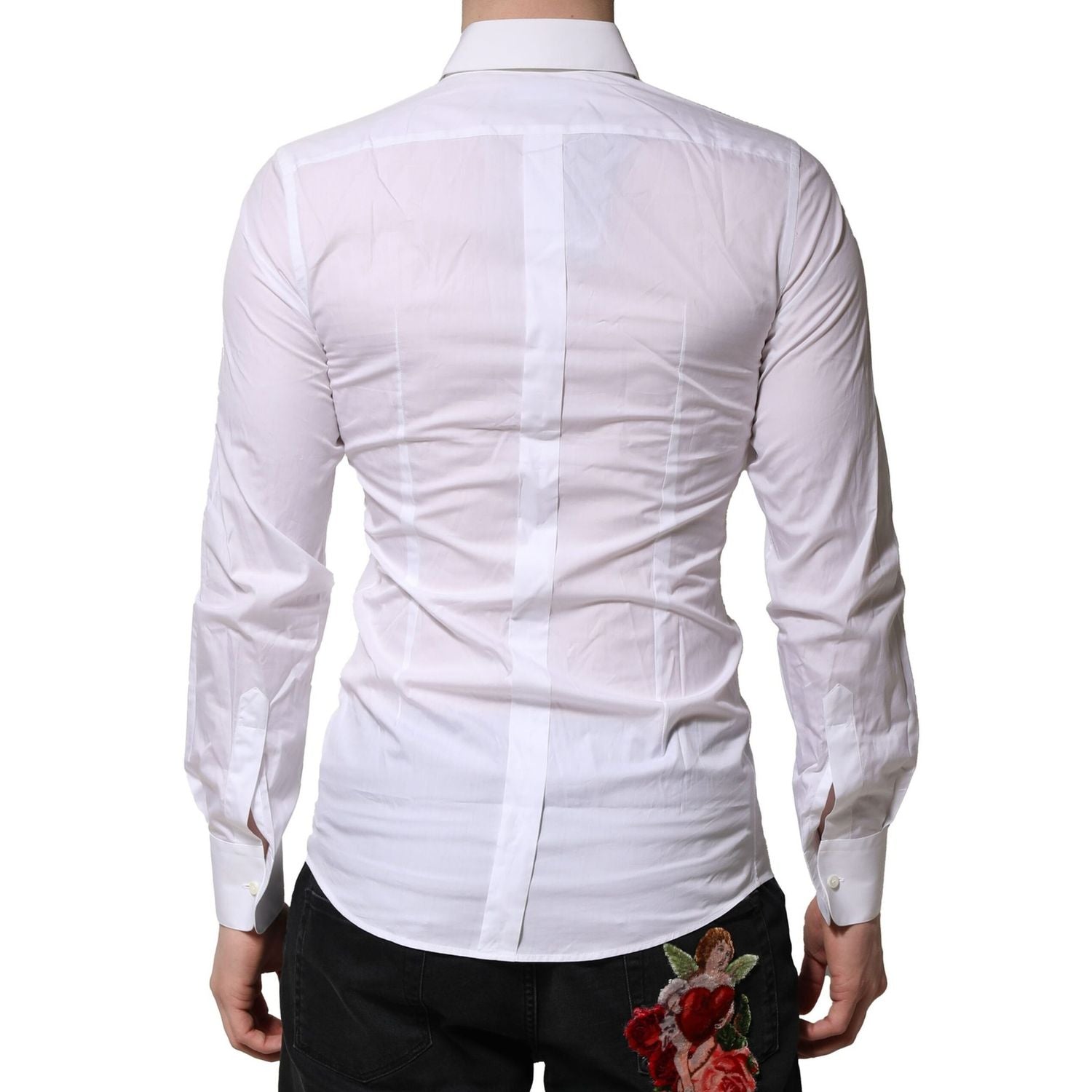 Dolce & Gabbana White Floral Embroidery Men GOLD Formal Shirt