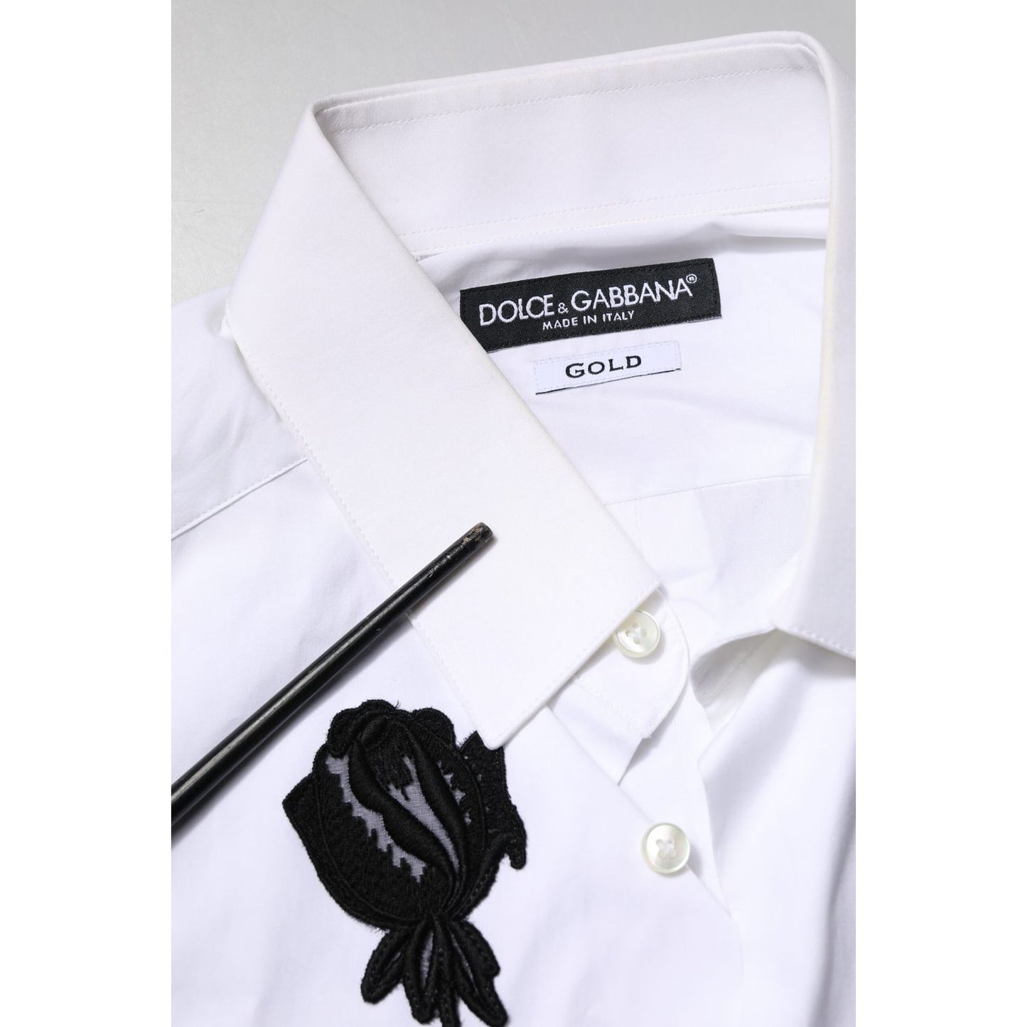 Dolce & Gabbana White Floral Embroidery Men GOLD Formal Shirt