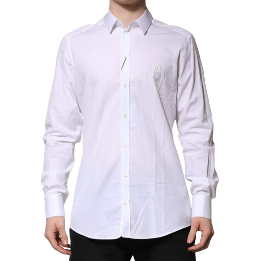 Dolce & Gabbana White Cotton GOLD Mens Dress Formal Shirt TSH906816-42