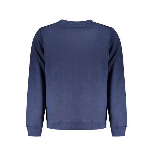 Back view of Norway 1963 Blue Cotton Men Sweater with long sleeves and crew neck, showcasing premium craftsmanship and bold blue color.
