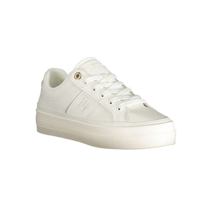 Tommy Hilfiger White Polyethylene Women Sneaker with brand logo, classic design, and removable footbed for comfort and style.