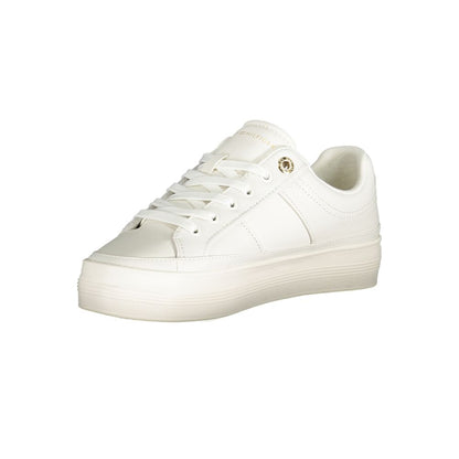 Tommy Hilfiger White Polyethylene Women Sneaker with logo, showcasing chic design and removable footbed for style and comfort.
