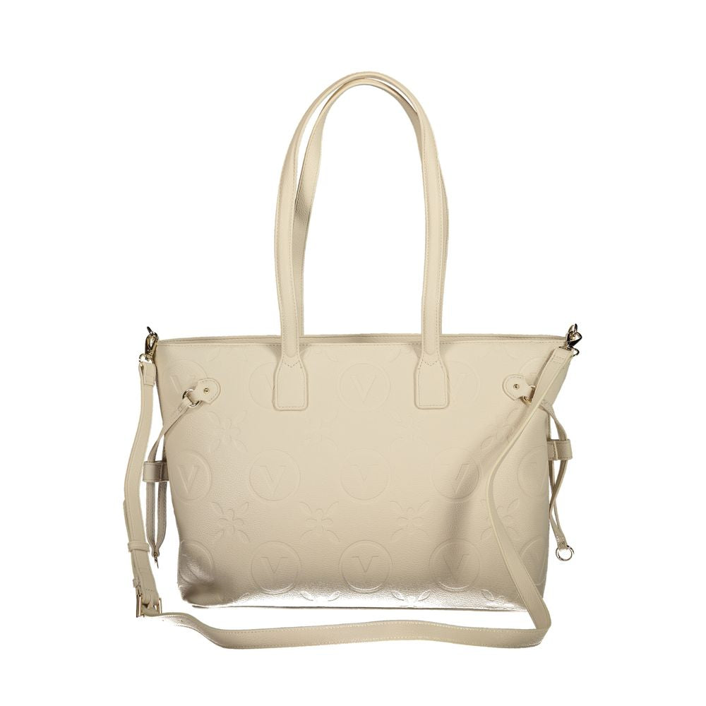 Mario Valentino Beige Polyethylene Handbag with adjustable straps and internal pockets, featuring zipper closure and contrasting details.