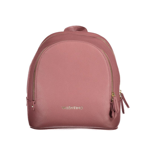 Mario Valentino Pink Polyethylene Backpack with adjustable straps, external and internal pockets, zip closure, and logo.