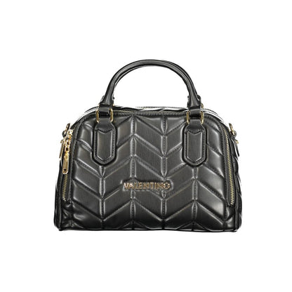Mario Valentino Black Polyethylene Women Handbag with dual handles and detachable strap, featuring sleek luxury design and compartments.