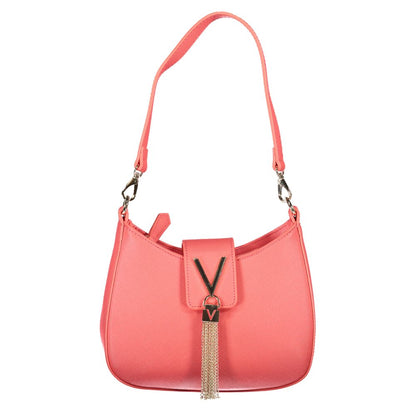 Mario Valentino Pink Polyethylene Handbag with removable handle, chain strap, two pockets, contrasting details, and zip closure.