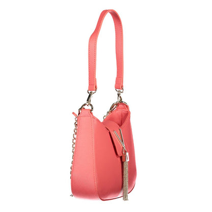 Mario Valentino Pink Polyethylene Handbag with removable straps, internal pockets, and contrasting details, side view image.