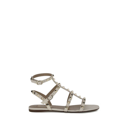 Valentino Garavani White Calf Leather Bos Taurus Flat Sandals