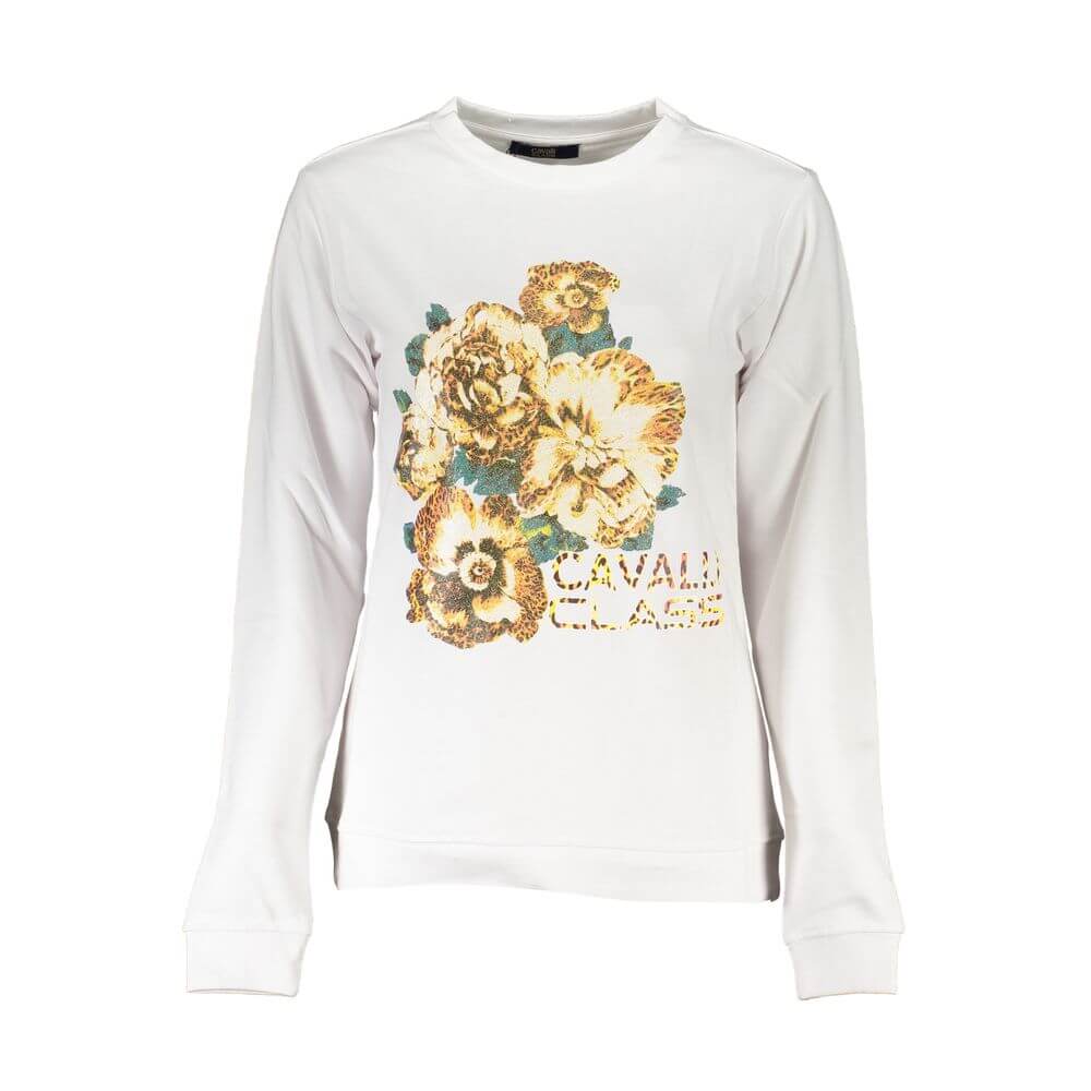Cavalli Class White Cotton Sweater CA-26712-XS