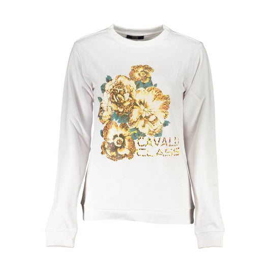Cavalli Class White Cotton Sweater CA-26712-XS