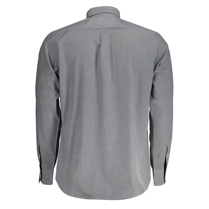 Harmont & Blaine Blue Cotton Shirt, checked long sleeve, regular fit, button down collar, organic cotton, back view