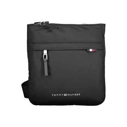 Tommy Hilfiger Black Polyester Shoulder Bag with adjustable strap, 2 external pockets, 1 internal pocket, zip closure, logo.