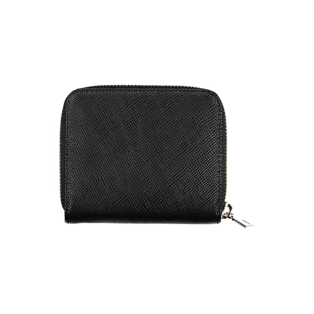 Guess Jeans Black Polyethylene Wallet - zip closure, card spaces, coin purse with contrasting details and logo.