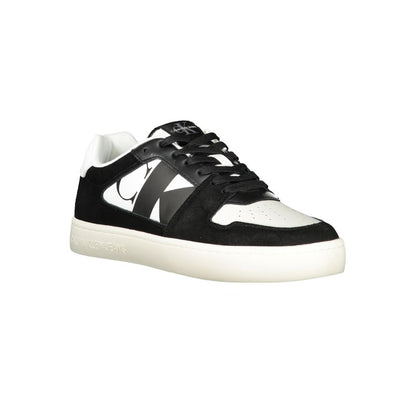 Calvin Klein White Leather Men Sneaker with black details and recycled sole.