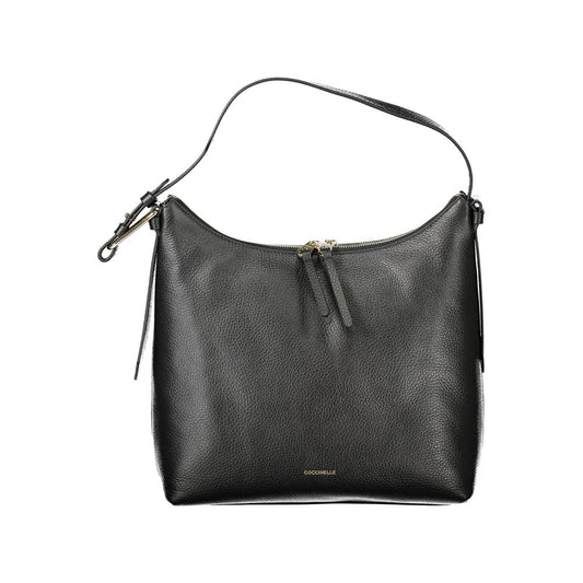 Coccinelle Black Leather Women Handbag with adjustable shoulder strap and secure zip closure, showcasing Italian craftsmanship.