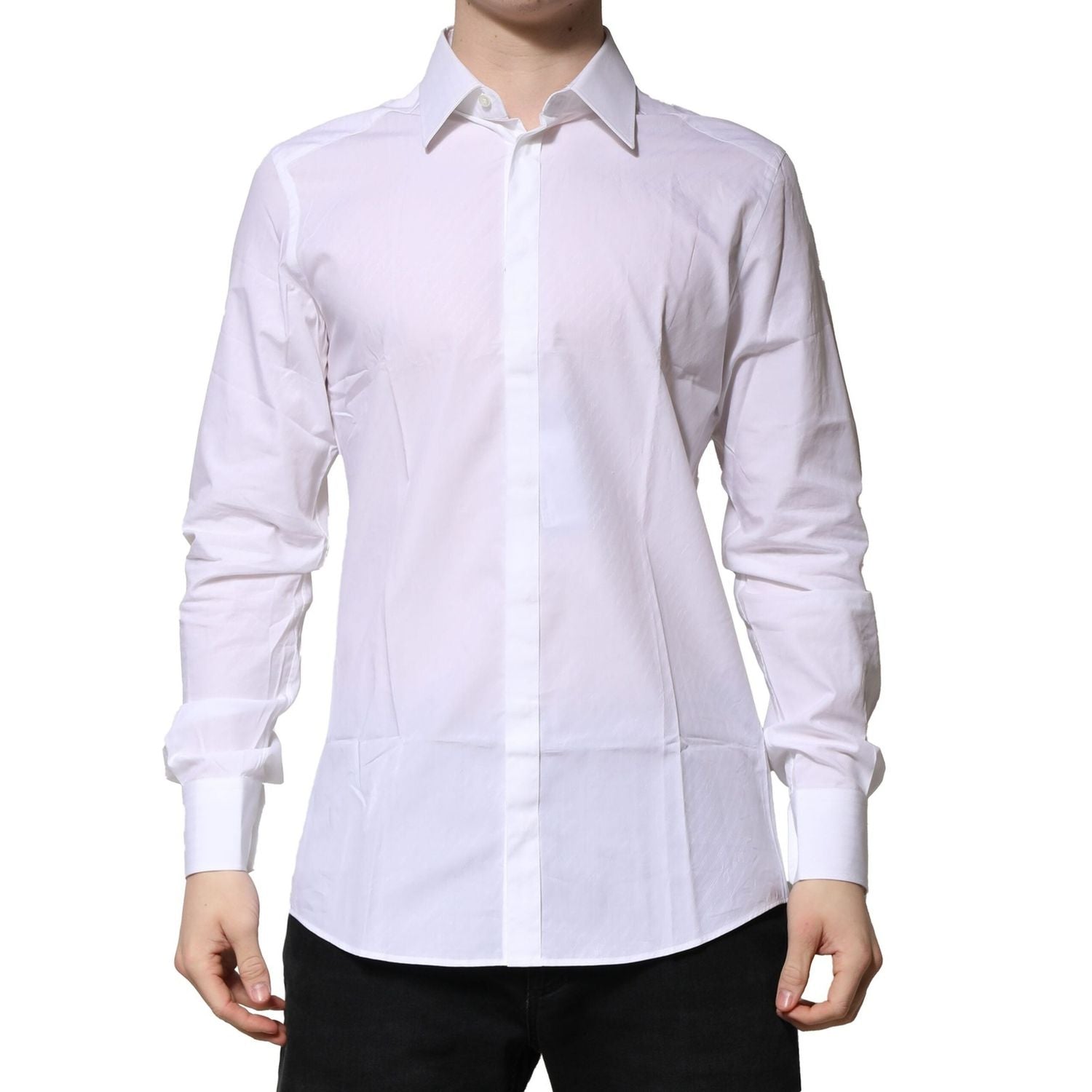 Dolce & Gabbana White Cotton Long Sleeves GOLD Formal Shirt