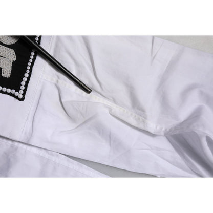 Dolce & Gabbana White Cotton GOLD Long Sleeves Formal Shirt