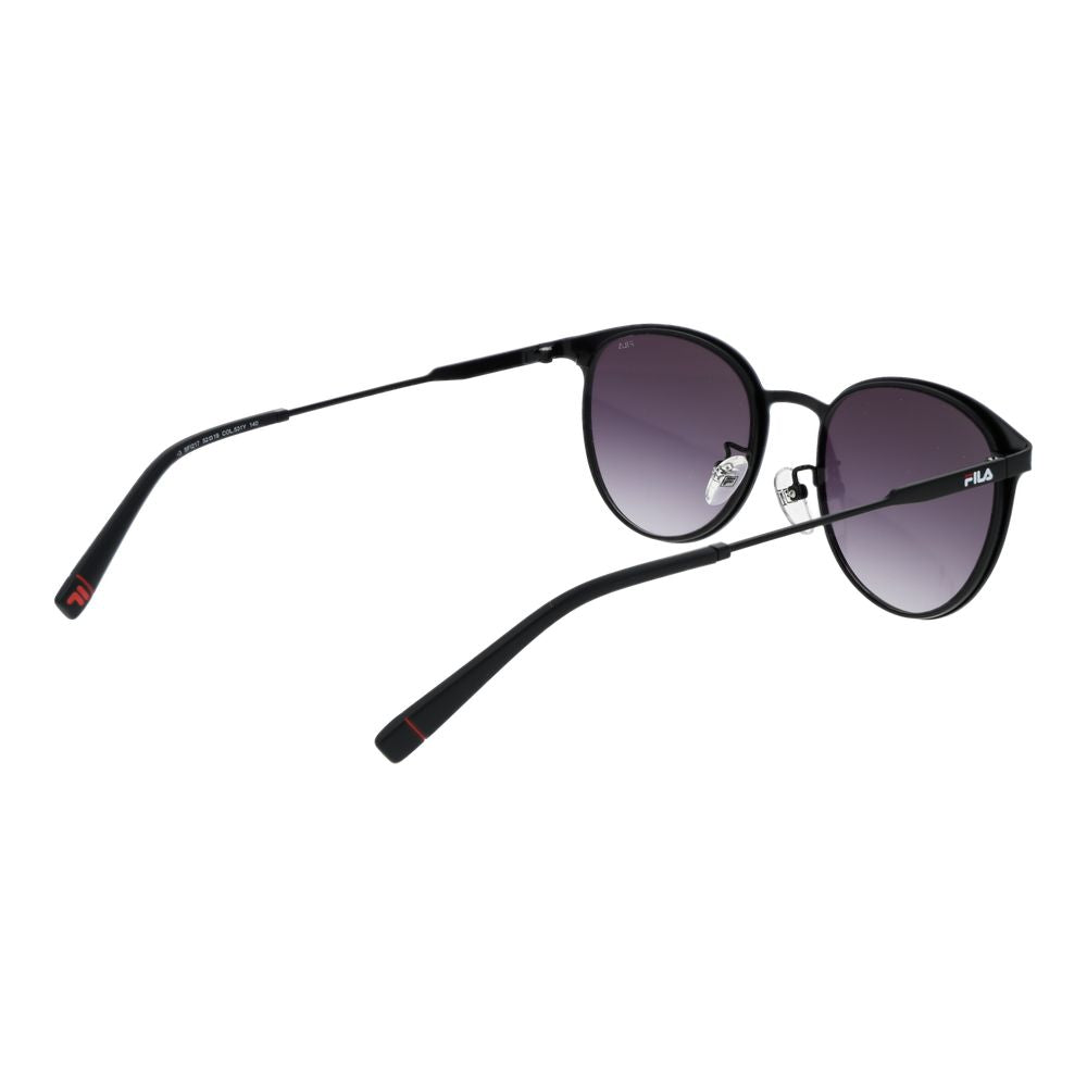 Fila Black Men Sunglass with black stainless steel full-rim frame and mirrored gradient grey lenses, size 52-19-140.