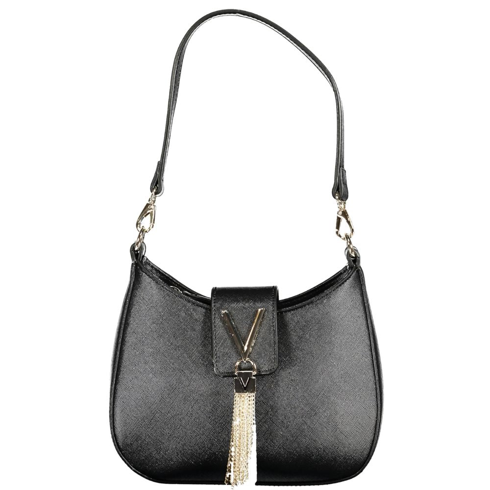 Mario Valentino Black Polyethylene Women Handbag with detachable chain strap and two internal pockets for elegance and durability.