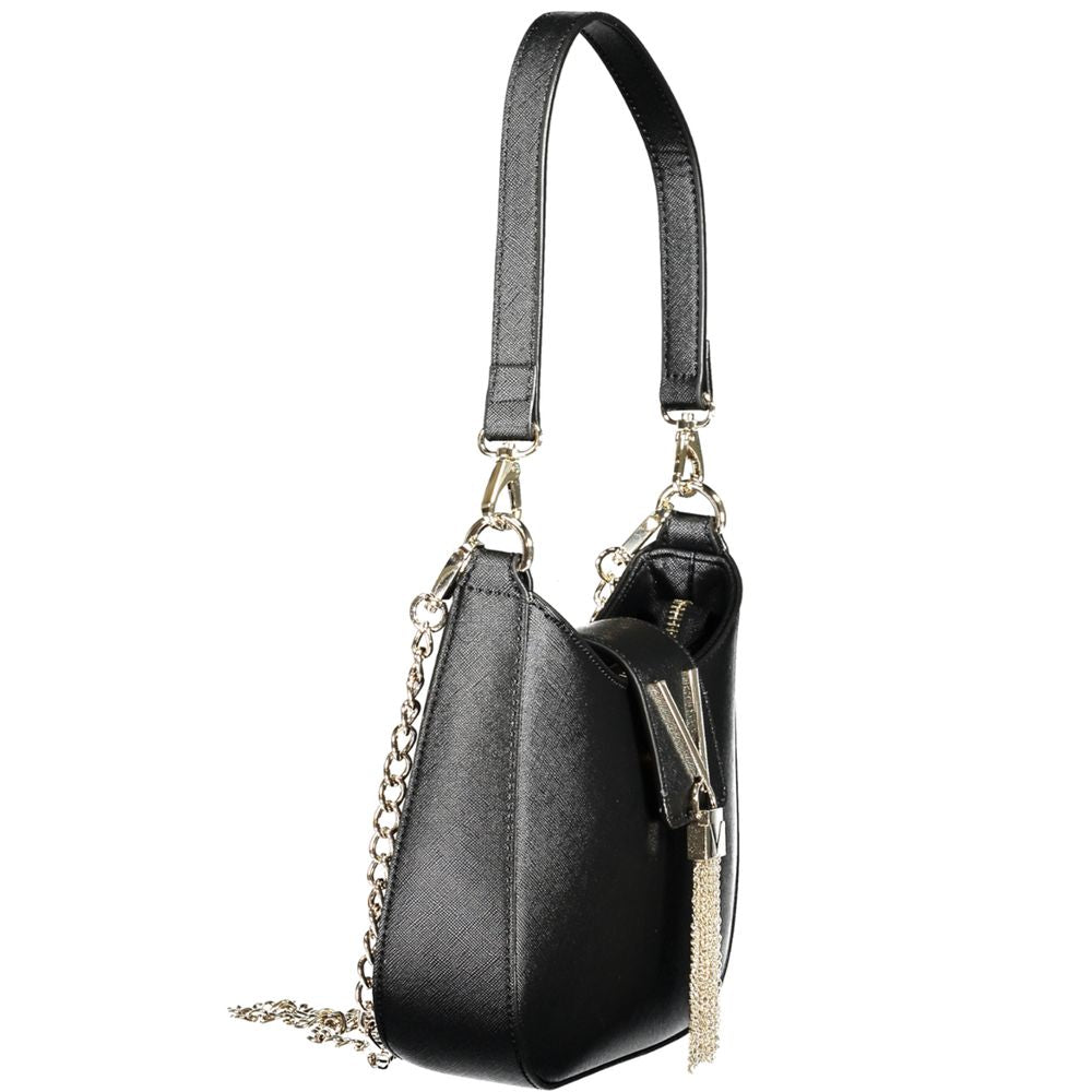Mario Valentino Black Polyethylene Women Handbag with detachable chain strap and removable shoulder handle.