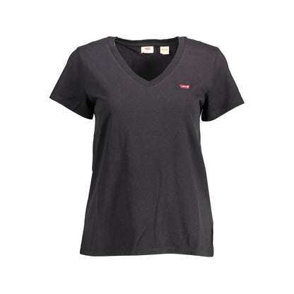 Levi's Black Cotton Women T-Shirt, V-neck, short sleeve, 100% organic cotton, chic sustainable fashion with logo.