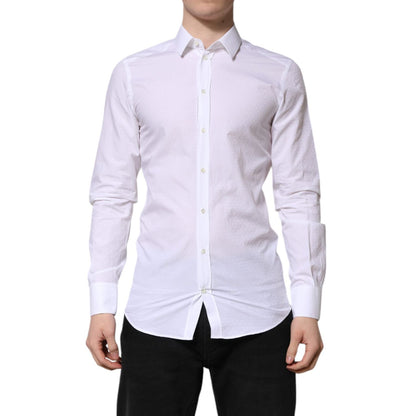 Dolce & Gabbana White GOLD Long Sleeve Dress Men Formal Shirt