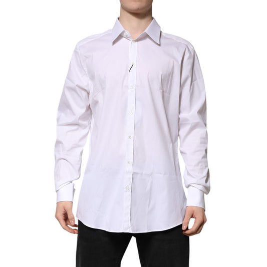 Dolce & Gabbana White GOLD Long Sleeve Dress Men Formal Shirt