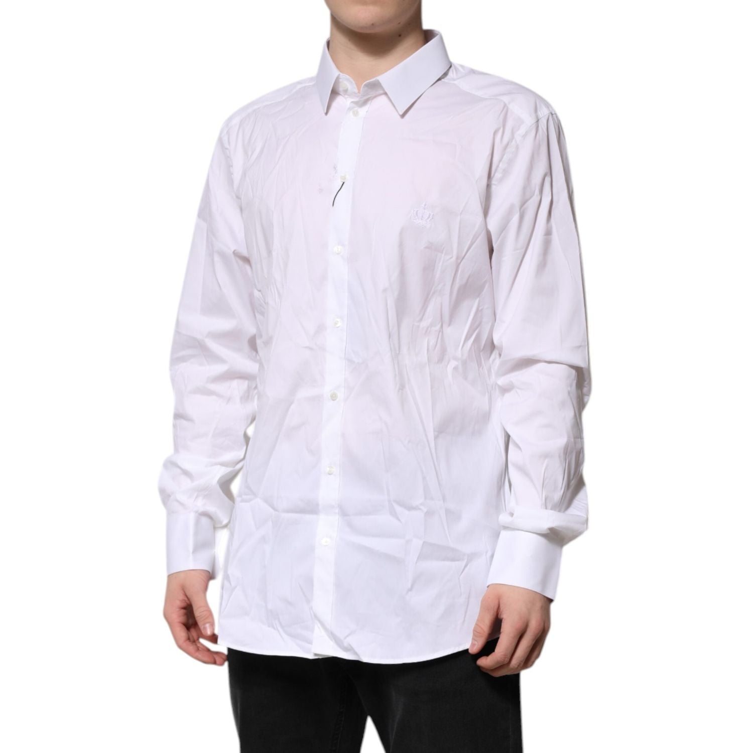 Dolce & Gabbana White GOLD Cotton Men Dress Formal Shirt