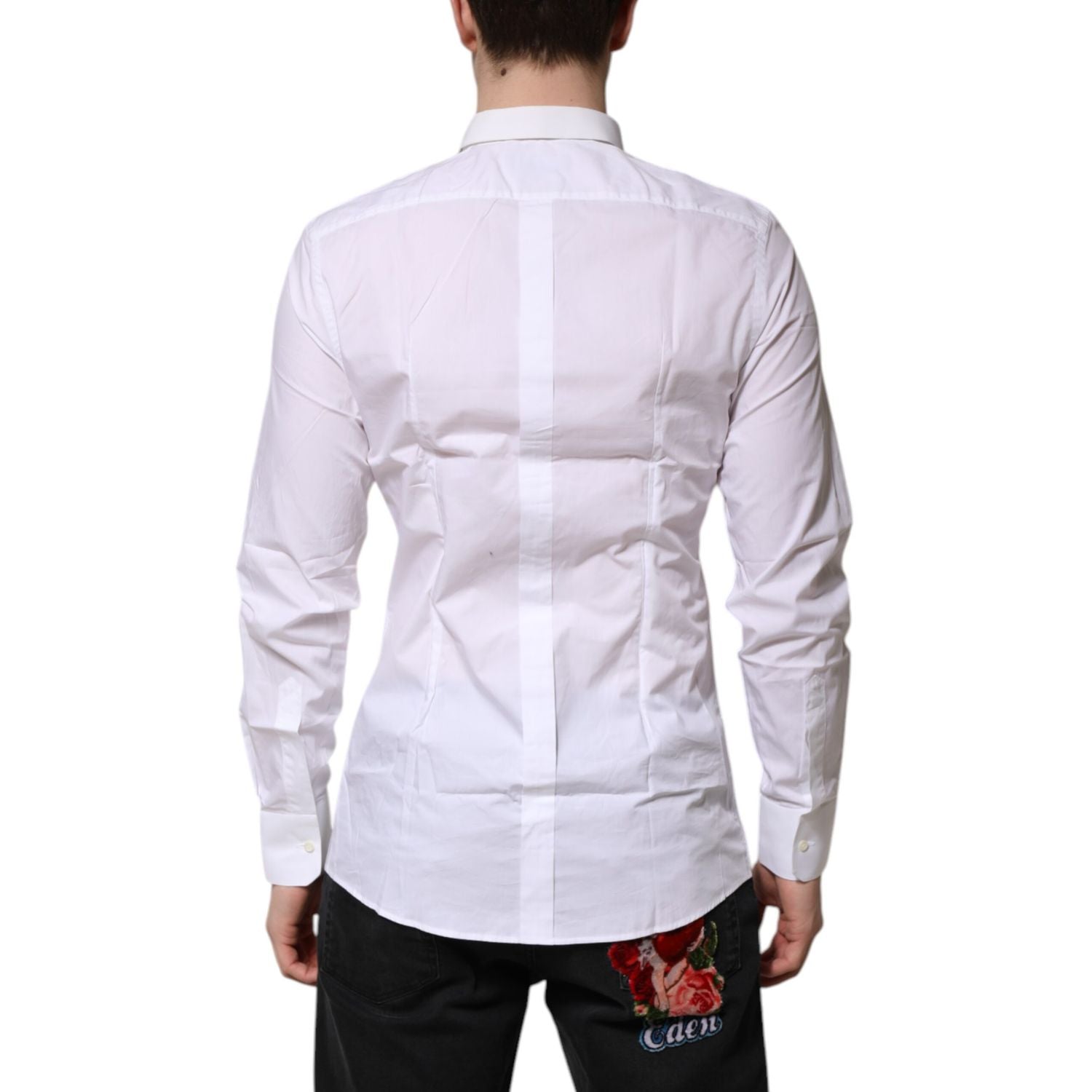Dolce & Gabbana White GOLD Cotton Long Sleeves Men Formal Shirt