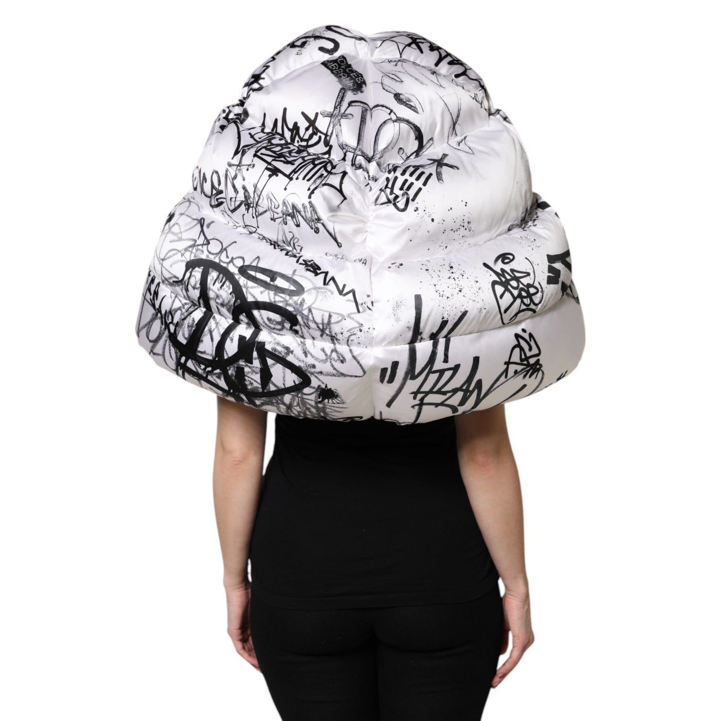 Dolce & Gabbana White Polyester Printed Hood Quilted Hat