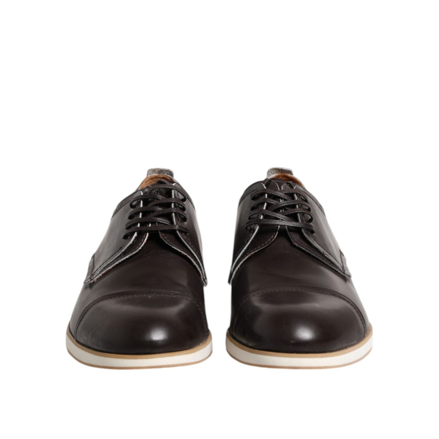 Pollini Dark Brown Leather Derby Lace Up Dress Formal Shoes Pollini