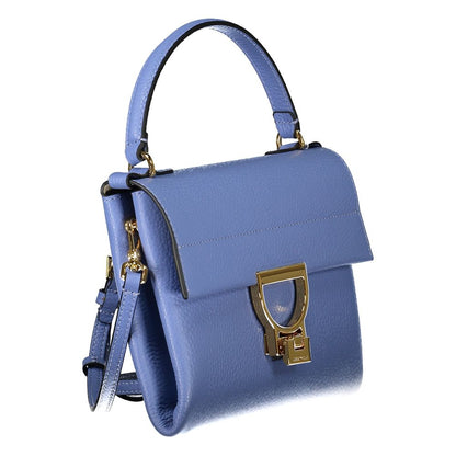 Coccinelle Light Blue Leather Women Handbag with twist closure and adjustable strap