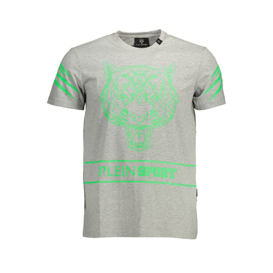 Plein Sport Brown Cotton Men T-Shirt with bold print and iconic logo, featuring short sleeves and crew neck for stylish comfort.